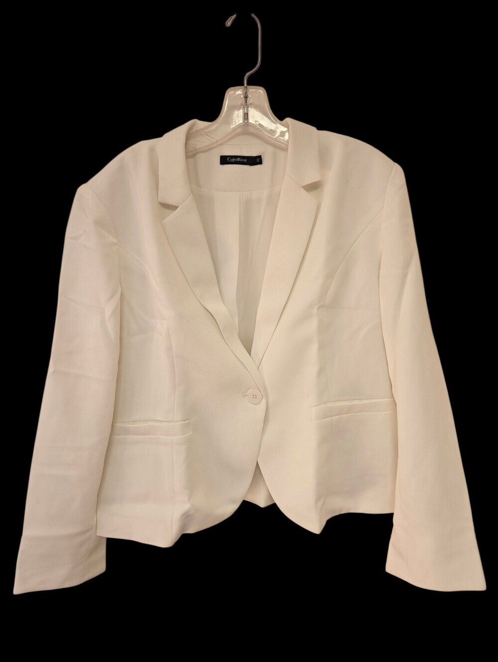 CyperRiver White Blazer With Button, Faux Pockets, Size XL